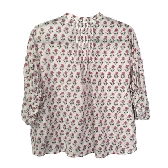 Emerson Fry Mandarin Collar Top Rosey Flowers Organic Cotton Made in India O/S - Picture 7 of 16